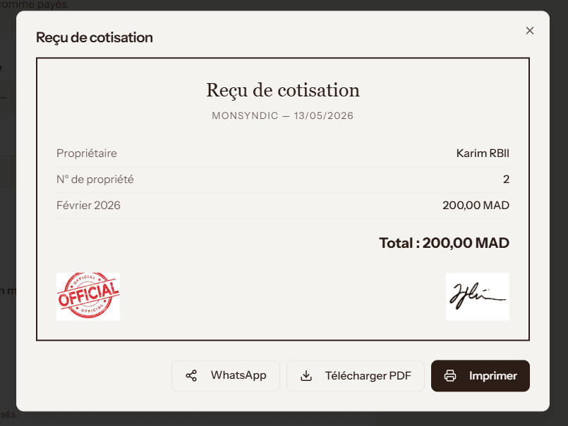 Recu cotisation