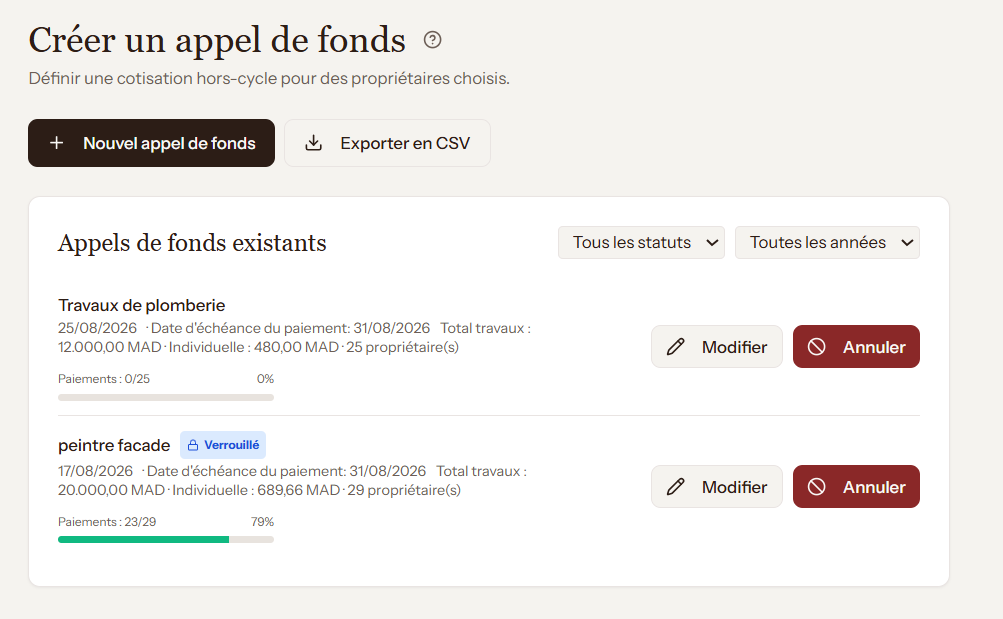 Cotisations exceptionnelles