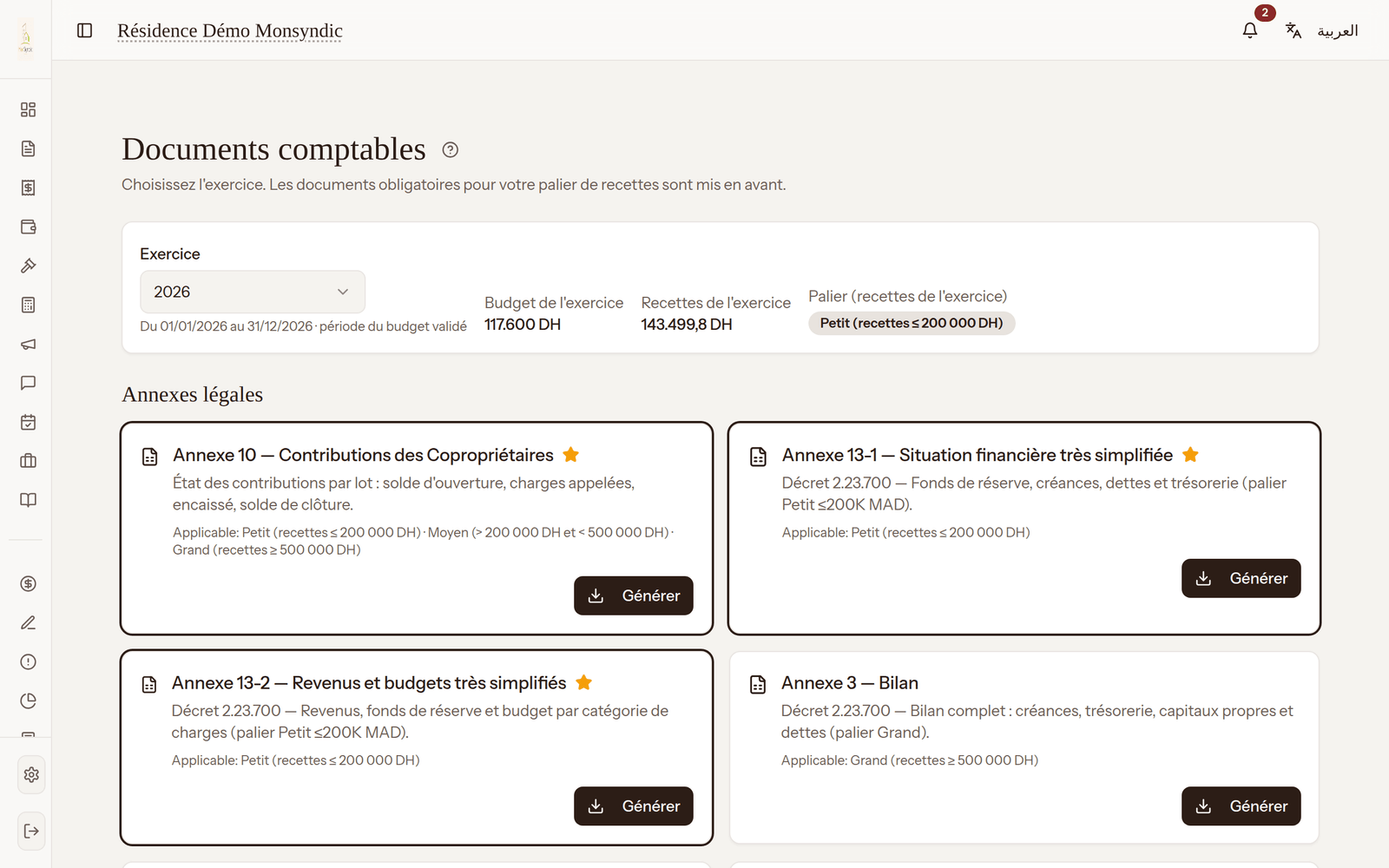 Annexes comptables du décret 2.23.700 générées par MonSyndic